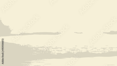 Simple Line Drawing of Coastal Landscape.