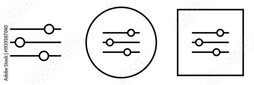 Vector icon representing three slider controls with empty circles, indicating adjustable settings or filter options in a digital interface eps 10