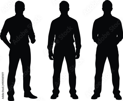 Vector illustration of stylized human silhouettes in frontal standing poses symbolizing identity, diversity, culture, and education