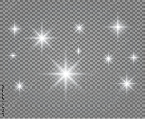 Glowing White Star Flare and Sparkle Collection, Twinkling Light Particles and Sparkling Shine Elements