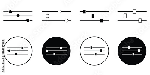 Vector icon representing three slider controls with empty circles, indicating adjustable settings or filter options in a digital interface eps 10