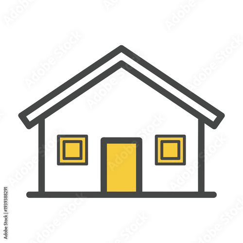 Simple house illustration with yellow door and windows on white background