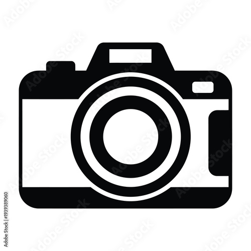 Black and white camera icon isolated on plain background