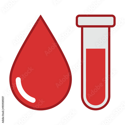 Blood drop and test tube symbolize medical testing and healthcare