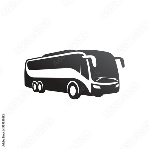 A sleek modern bus is viewed from the front on a plain white background with clean lines and minimalist design
