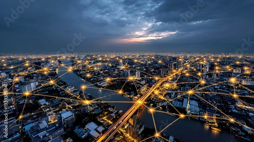 Urban Connectivity: Nighttime Smart City Network Illuminated
