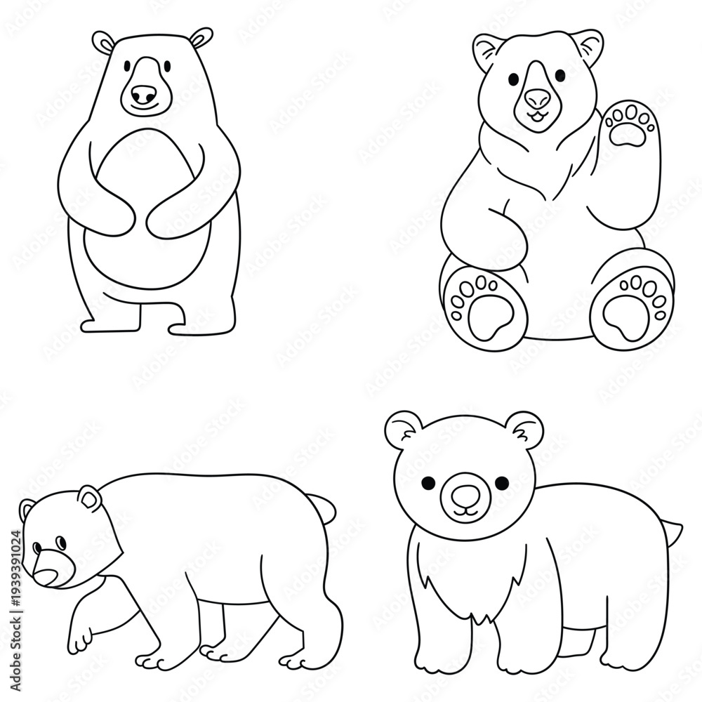 Obraz premium Hand-drawn doodle set of bears on a white background.