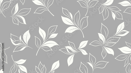White Leaf Pattern on Gray Background.
