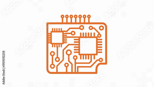 Orange Microchip Circuit Board Illustration Design.