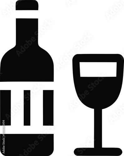 Wine bottle and glass silhouette icon