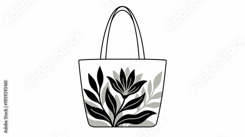 This elegant floral tote bag design features silhouettes of leaves and flowers, perfect for eco-conscious consumers who appreciate sustainable fashion and natural aesthetics.