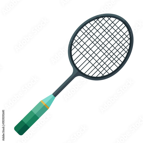 A contemporary badminton racket featuring a sleek design with a colored handle and strong strings, representing passion for sports, fitness, and active lifestyles.