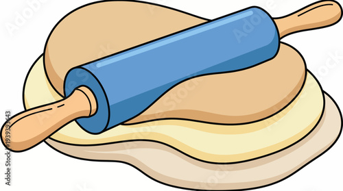 This image shows a classic rolling pin placed over soft dough, representing culinary arts, baking creativity, and the joy of preparing homemade meals in the kitchen.