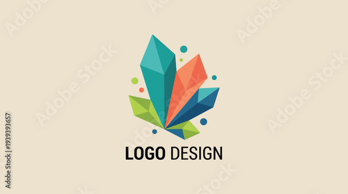 A modern logo design composed of geometric shapes in vibrant colors, conveying creativity and innovation in a playful yet professional manner for design purposes.