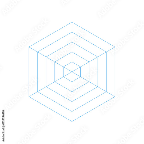 細い青い線の六角形のレーダーチャート - シンプルでおしゃれな6項目5段階評価のテンプレート