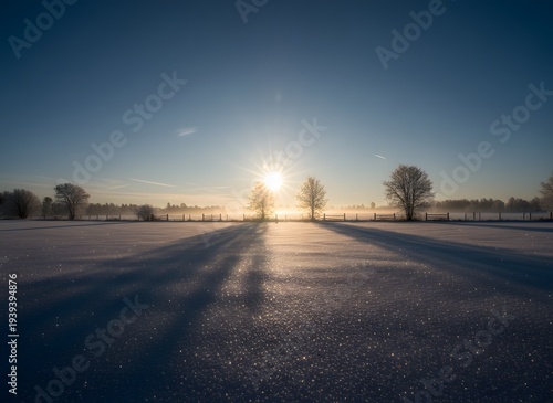 Sunlit Winter Landscape with Long Shadows