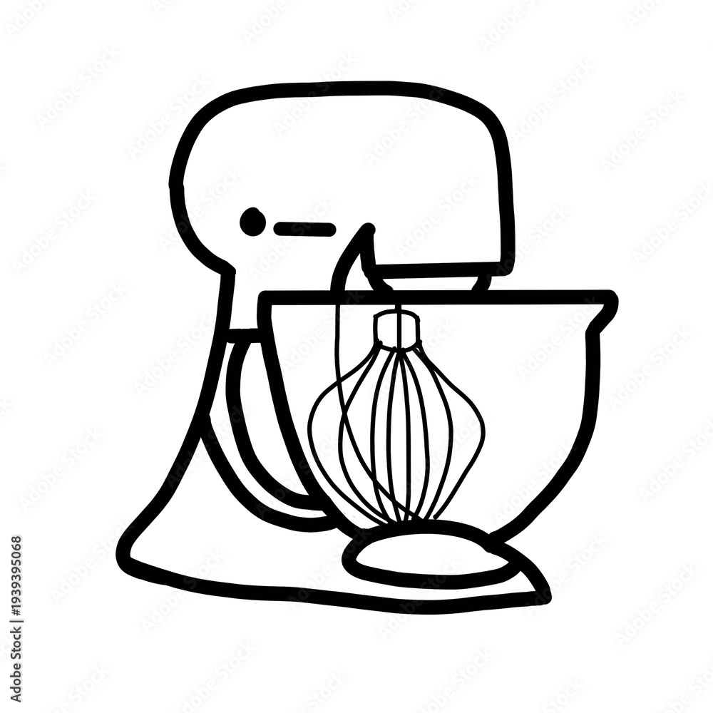 Obraz premium bakery machine cooking mixing kitchen organic line hand drawn black and white sihouelle outline 
