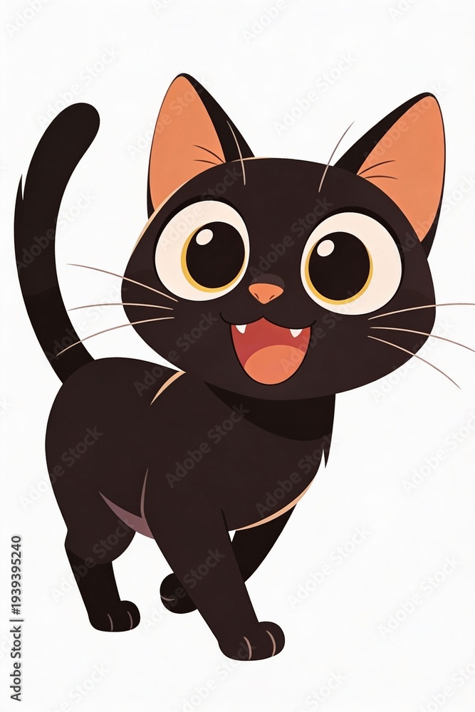 Obraz premium Chaton mignon et rigolo, dessin, illustration de chat noir