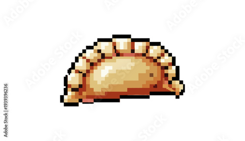 Pixel art illustration of a golden dumpling isolated on black background