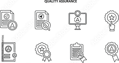 Quality assurance icons set for business and management
