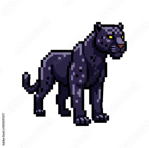 Pixelated jaguar illustration against black background