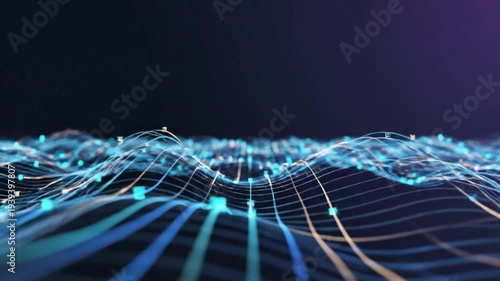 Futuristic Blue Data Wave Network Background for Cloud Computing, Blockchain, and Global Connectivity Technology