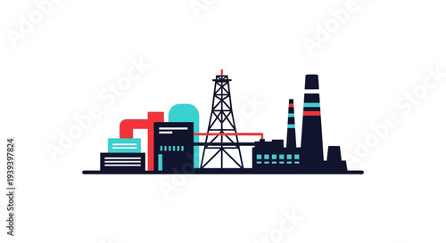 Industrial factory with pipes and chimneys, concept of manufacturing and production