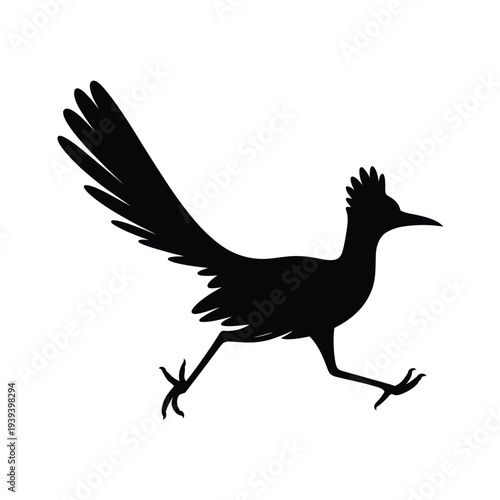 A striking silhouette of a roadrunner in full running stride