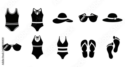 Beachwear and Accessories Silhouette Vector Illustration