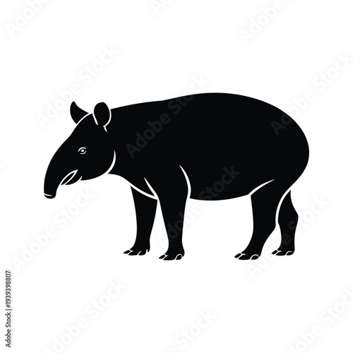 A minimalist black silhouette of a tapir standing in profile