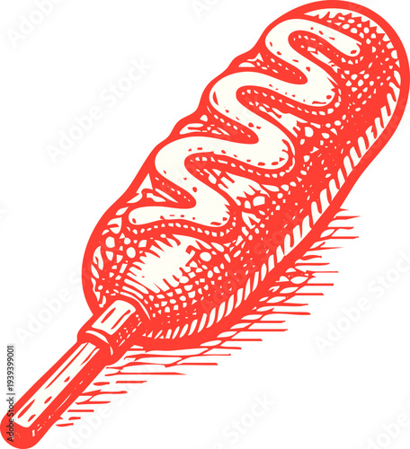 Handdrawn Corn Dog with Mustard Illustration