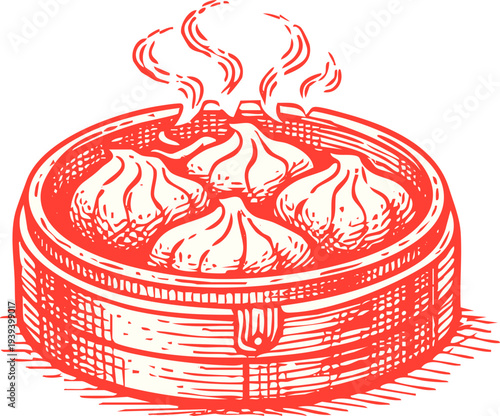 Steaming Dumplings in Bamboo Steamer