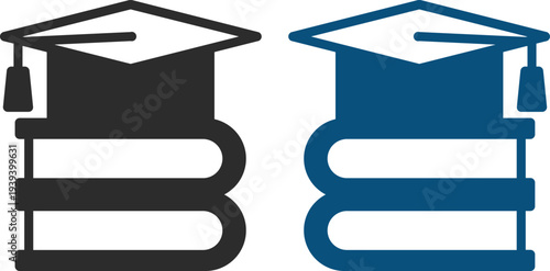 Education and book learning icons set. Featuring open books, textbooks, graduation cap, reading symbols and knowledge concepts. University college school study concept.
