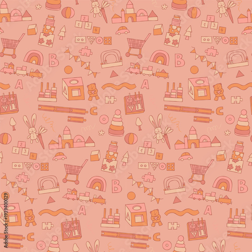 Seamless pattern for nursery designs, kids products and wrapping papper. Kids toy vector illustration.