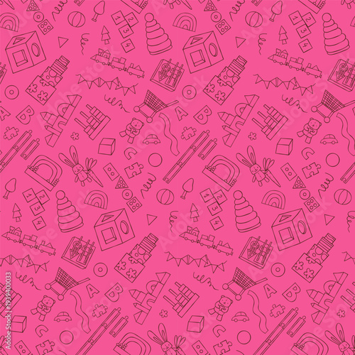 Seamless pattern for nursery designs, kids products and wrapping papper. Kids toy vector illustration.