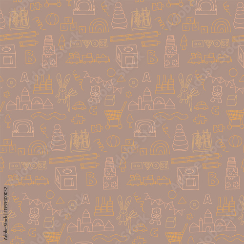 Seamless pattern for nursery designs, kids products and wrapping papper. Kids toy vector illustration.