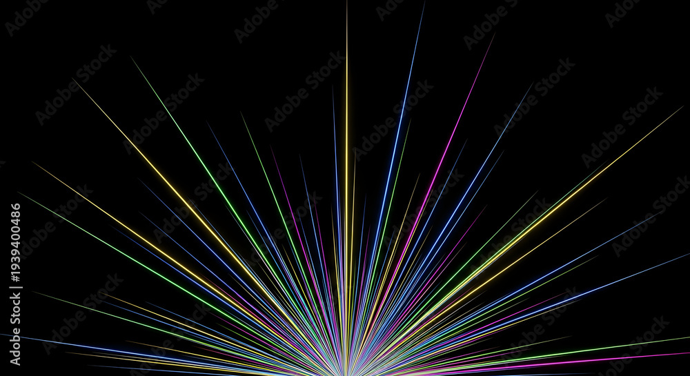 Fototapeta premium Radiant Innovation: Spectrum of Possibility Chromatic Surge: Energy Burst in Darkness Light Explosion: Multicolor Creative Spark