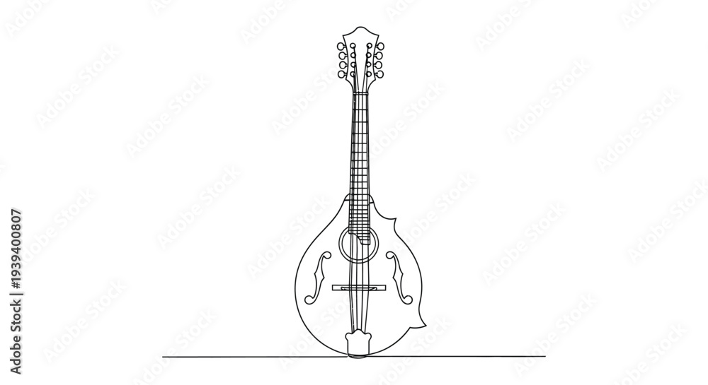Naklejka premium Continuous line drawing of a mandolin, a traditional string musical instrument