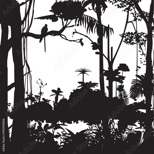 Amazon Rainforest Jungle Silhouette Vector - Vast Biodiversity Ecosystem Icon