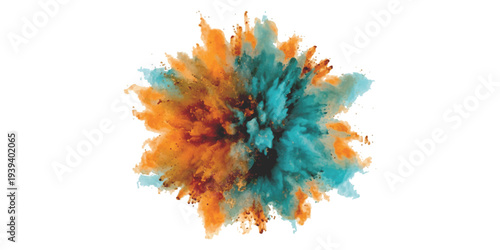 Abstract orange and teal holi powder explosion color burst isolated on white background vector illustration