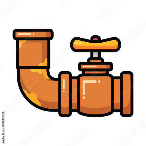 Illustration of copper pipe with valve, plumbing system component, industrial equipment, mechanical device, valve control