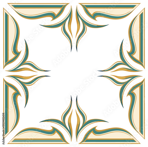 Decorative ornamental floral design with geometric symmetry on black