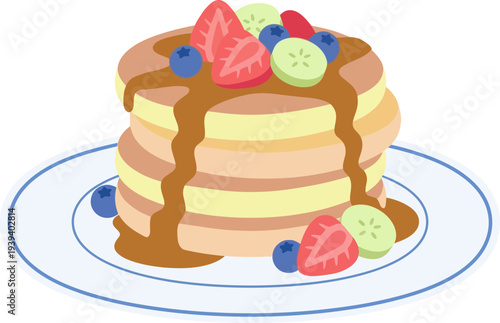Delicious Pancake Stack with Fresh Fruits and Syrup for Breakfast