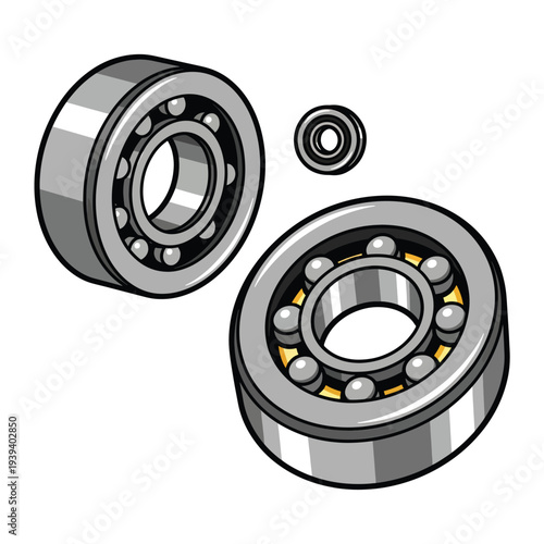 Detailed illustration of bearings and ball bearing components in a technical diagram, showcasing mechanical parts