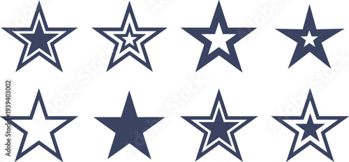 Star icons vector set outline and solid five point stars symbols for rating, award, favorite design elements