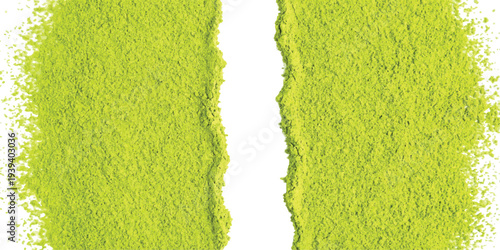 Scattered green matcha tea powder forming vertical rough borders with white copy space vector illustration