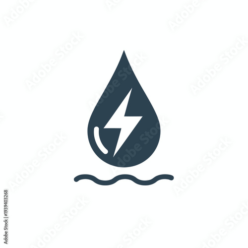 Minimalist Water Droplet Icon with Lightning Representing Hydroelectric Power