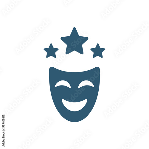 Minimalist Comedy Mask Icon with Stars Representing Theater and Entertainment Awards