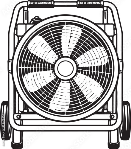 Portable Smoke Ventilation Fan Firefighter Line Art Vector Illustration