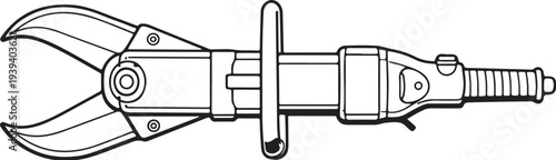 Hydraulic Rescue Cutter Tool Firefighter Line Art Vector Illustration